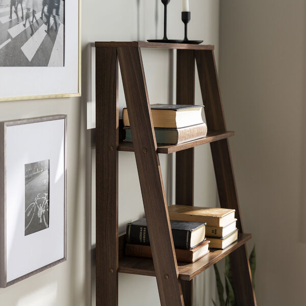 Walnut Wooden Ladder Bookcase with Four Shelves, image 4