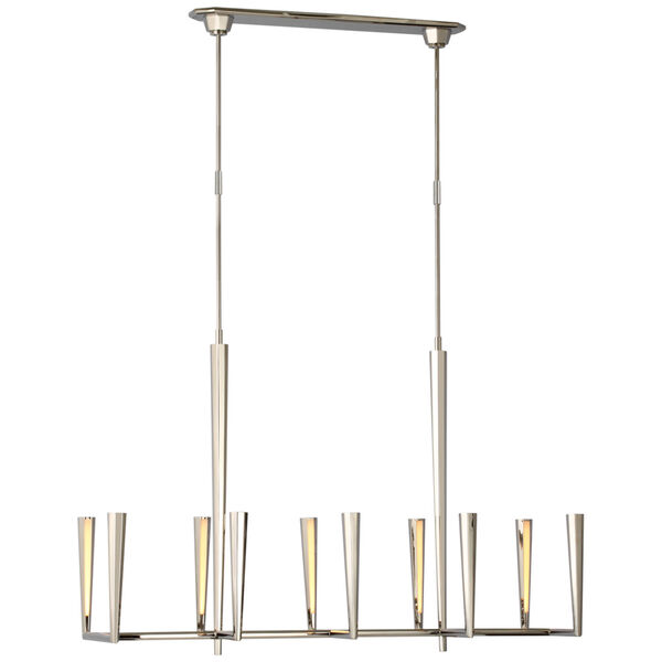 Galahad Large Linear Chandelier in Polished Nickel by Thomas O'Brien, image 1