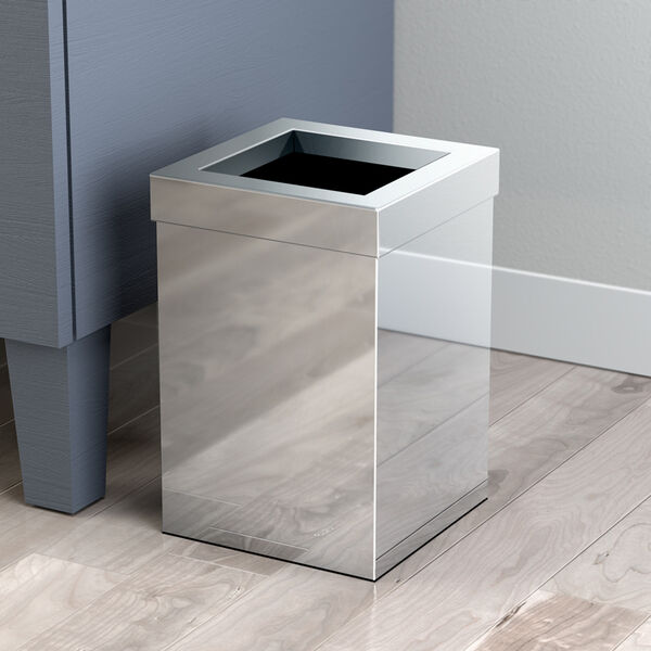 Square Modern Bathroom, Kitchen, Office, Waste and Trash Can Bin Chrome, image 2