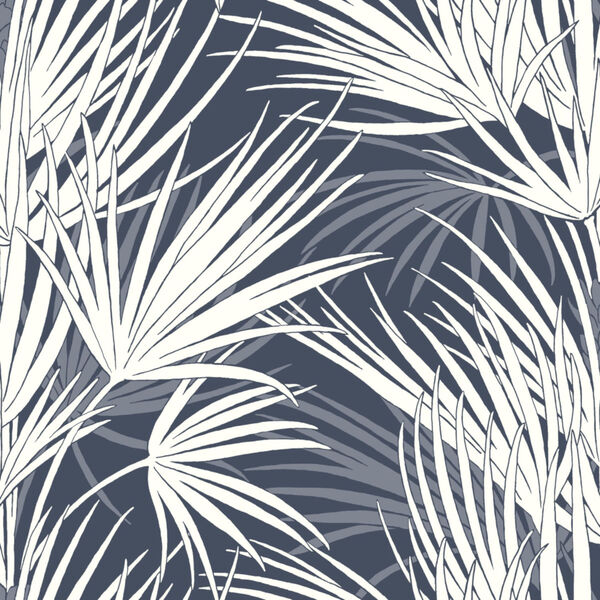 Silhouettes Navy White Palmetto Wallpaper, image 2