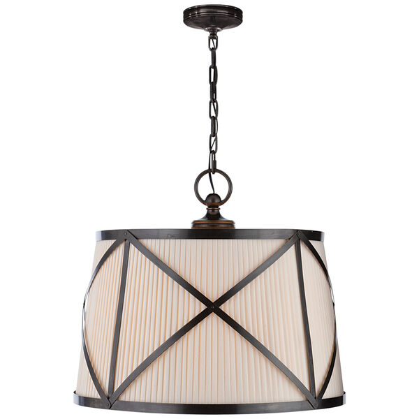 Grosvenor Large Single Hanging Shade in Bronze with Linen Shade by Chapman and Myers, image 1
