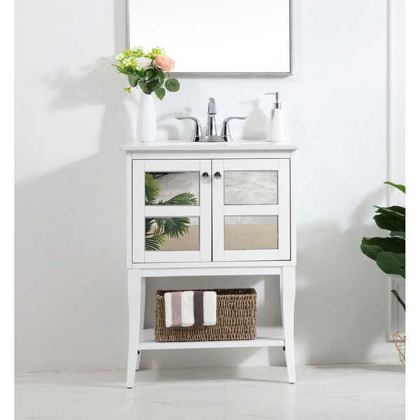 Mason White 24-Inch Single Bathroom Mirrored Vanity Sink Set, image 2