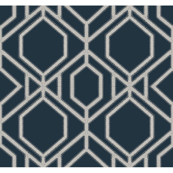Tropics Navy Sawgrass Trellis Pre Pasted Wallpaper - SAMPLE SWATCH ONLY, image 2