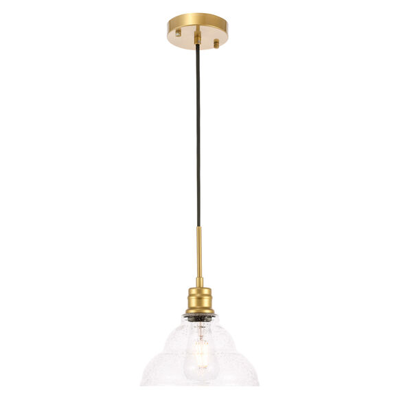 Gil Brass Nine-Inch One-Light Mini Pendant with Clear Seeded Glass, image 1