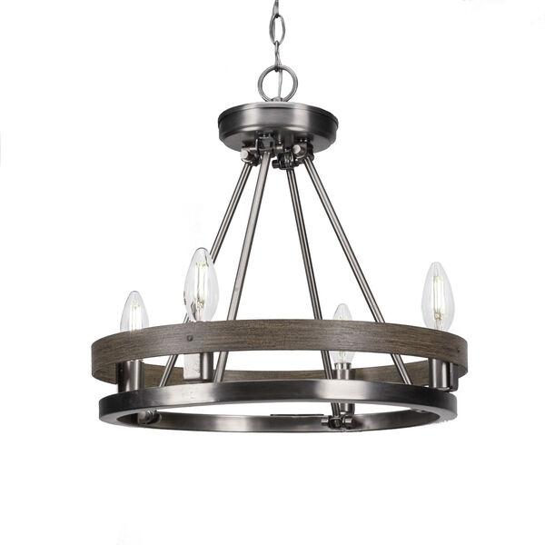 Belmont Graphite and Distressed Wood Four-Light Chandelier, image 1