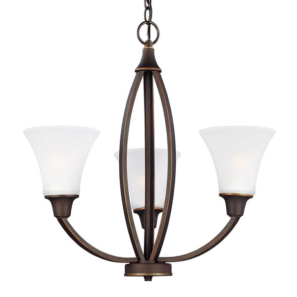 Metcalf Autumn Bronze Three-Light  Chandelier with Satin Etched Glass, image 1