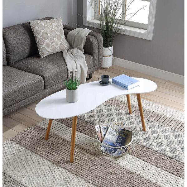 Oslo Bean Shaped Coffee Table in White with Bamboo, image 4