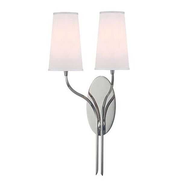 Rutland Polished Nickel Two-Light Wall Sconce with White Shade, image 1