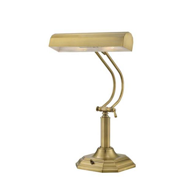 Piano Mate Antique Brass Two-Light Fluorescent Desk Lamp, image 2