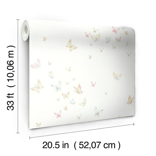 A Perfect World Peach and Aqua Watercolor Butterflies Wallpaper - SAMPLE SWATCH ONLY, image 4