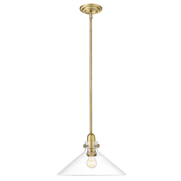 Dwyer Antique Brass One-Light Pendant with Clear Glass, image 1