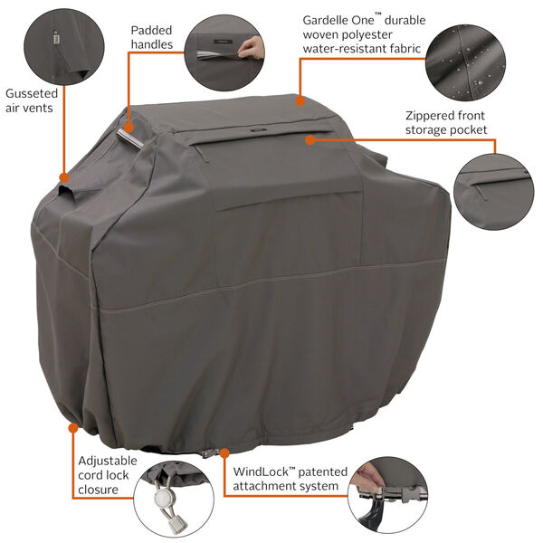 Maple Dark Taupe 58-Inch BBQ Grill Cover and 108 Inch Rectangular Oval Patio Table and Chair Set Cover, image 2