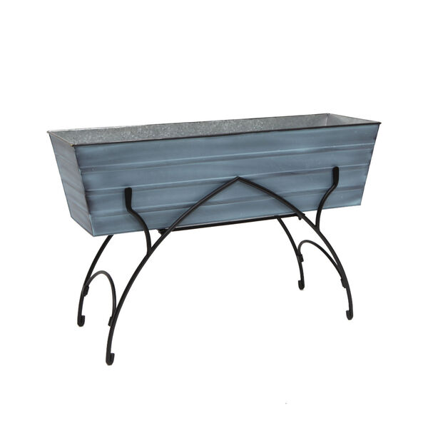 Nantucket Blue and Galvanized Steel Flower Box with Bella Stand, image 6