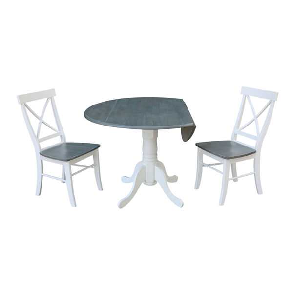 White and Heather Gray 42-Inch Dual Drop leaf Table with X-Back Chairs, Three-Piece, image 5