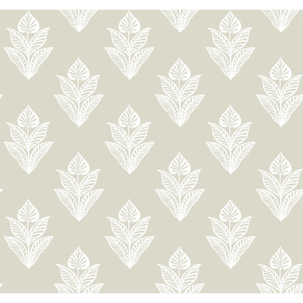 Cream and White 27 In. x 27 Ft. Lotus Motif Wallpaper, image 2