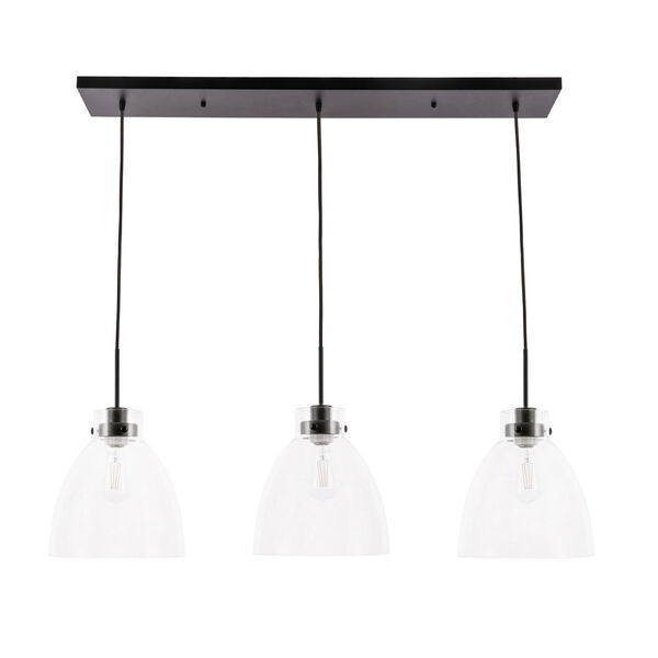 Frey Black Three-Light Pendant with Clear Glass, image 3