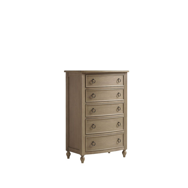 Brown Curved Front Five-Drawer Tall Wood Bedroom Chest, image 5