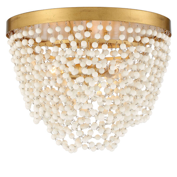 Fiona Antique Gold Three-Light Flush Mount with White Glass Bead, image 1