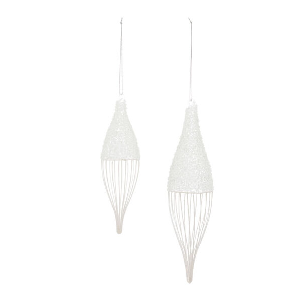 White Glass Drop Icicle Ornament, Set of 12, image 1