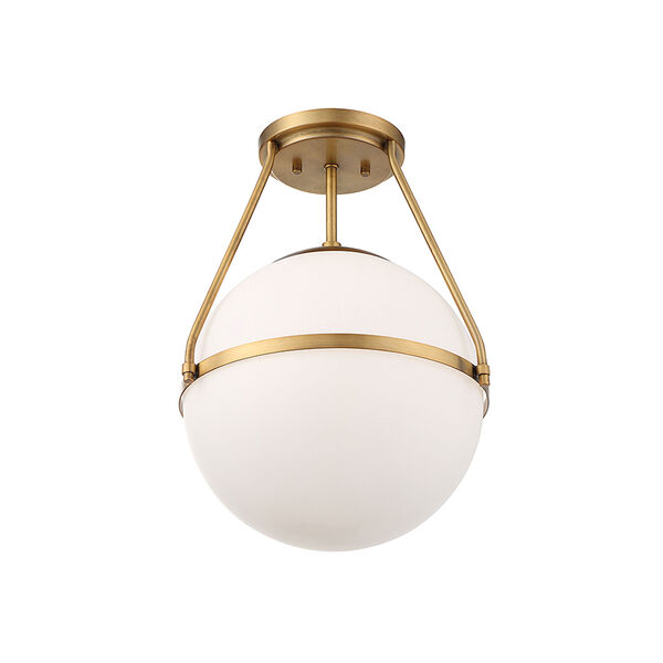 Nicollet Natural Brass One-Light Semi Flush Mount with White Opal Glass, image 4