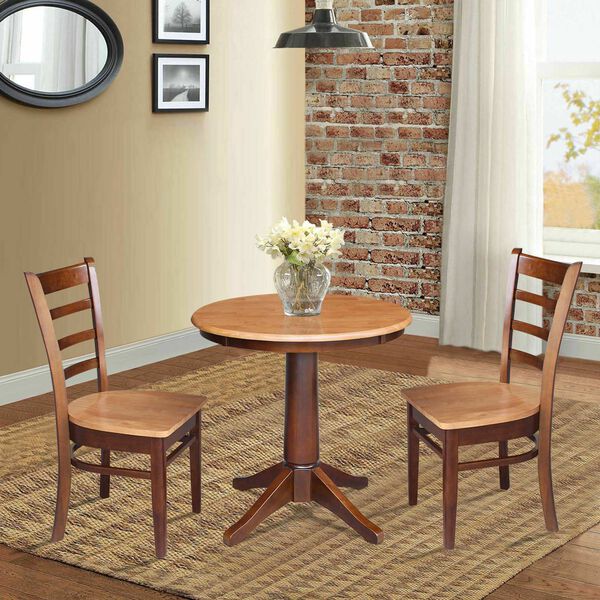 Cinnamon and Espresso 30-Inch Round Top Pedestal Dining Table with Emily Chairs, 3-Piece, image 2