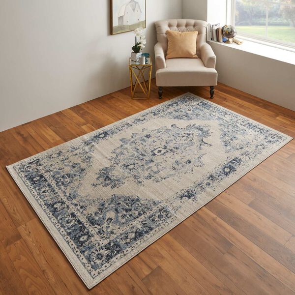 Camellia Bohemian Eclectic Medallion Ivory Blue Rectangular 4 Ft. 3 In. x 6 Ft. 3 In. Area Rug, image 2