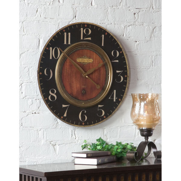 Alexandre Black and Woodtone 23-Inch Wall Clock, image 1