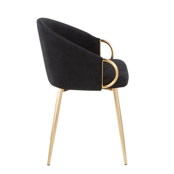 Claire Gold and Black Velvet Rounded Low Backrest Chair, image 2