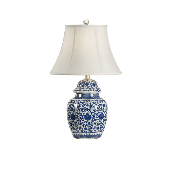 Blue and White One-Light Tower Vase Lamp, image 1