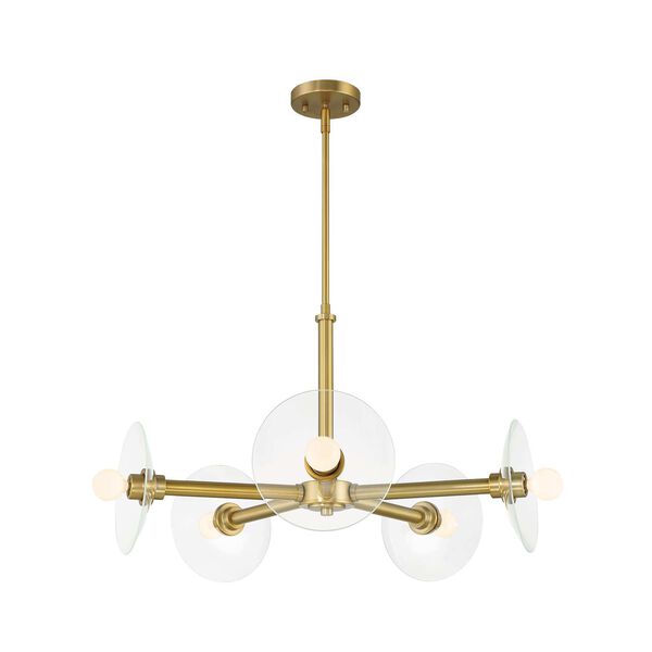 Litto Brushed Gold Five-Light Chandelier with Clear Glass Shades, image 1