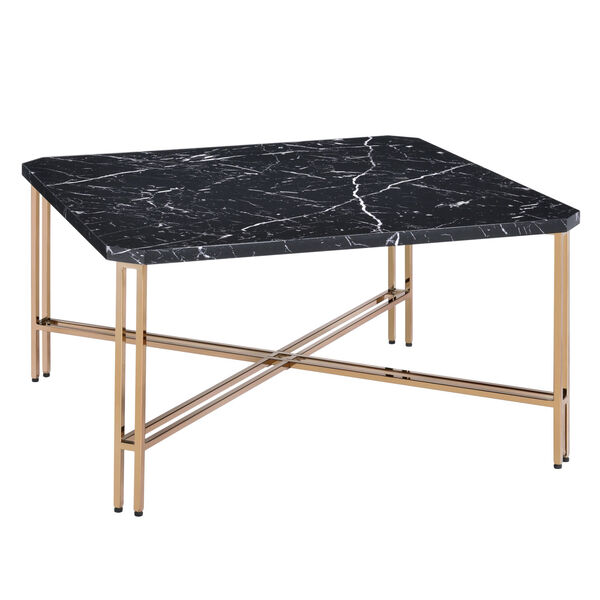 Daxton Black and Gold Faux Marble Square Cocktail Table, image 1