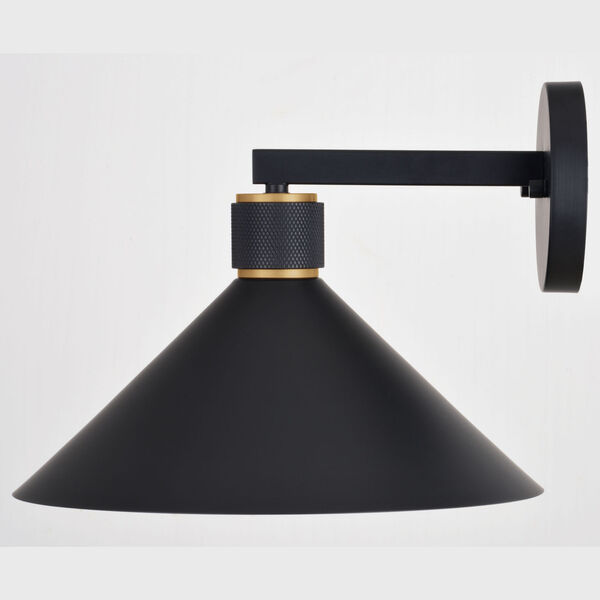 Dunbar Matte Black and Gold One-Light Outdoor Wall Sconce with Metal Shade, image 5