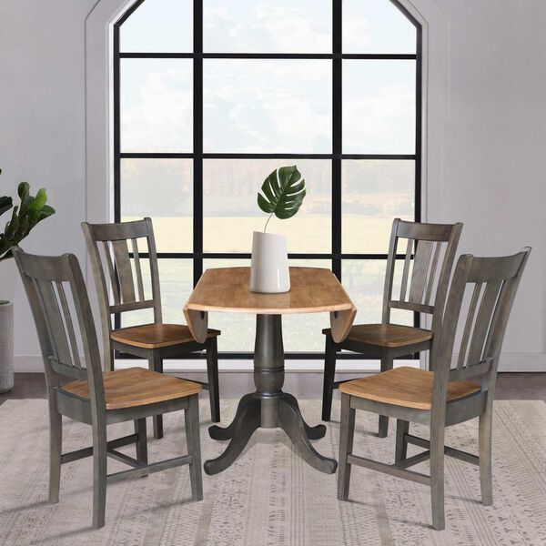 Hickory Washed Coal Round Dual Drop Leaf Dining Table with Four Splatback Chairs, 5 Piece Set, image 6