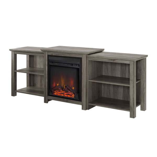 Slate Gray 70-Inch Tiered Top Open Shelf Fireplace TV Console, image 4