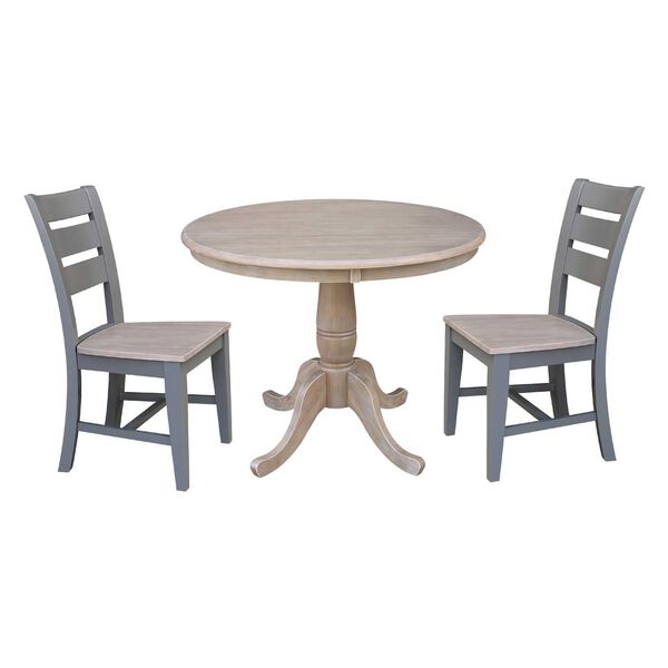 Parawood II Washed Gray Clay Taupe 36-Inch  Round Top Pedestal Table with Two Chairs, image 1
