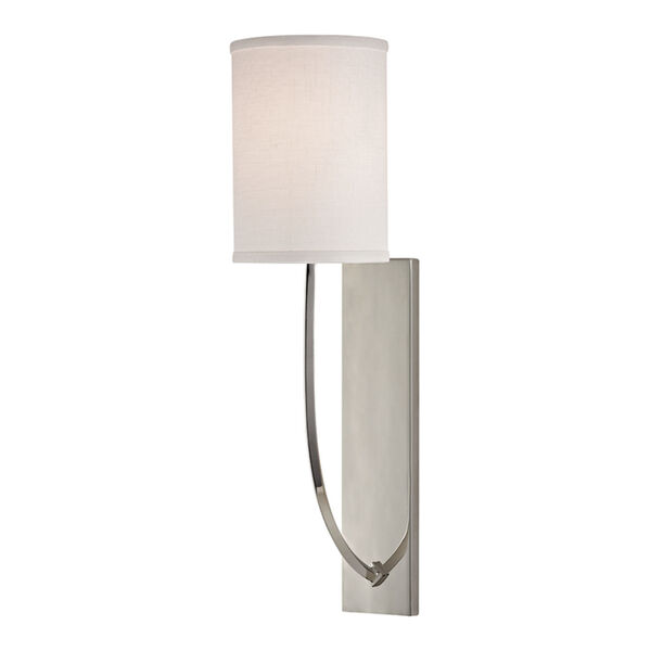 Colton Polished Nickel One-Light Energy Star Wall Sconce with Linen Shade, image 1