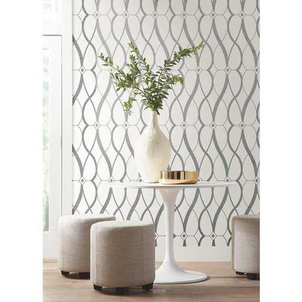 Graceful Geo White and Silver Wallpaper, image 1