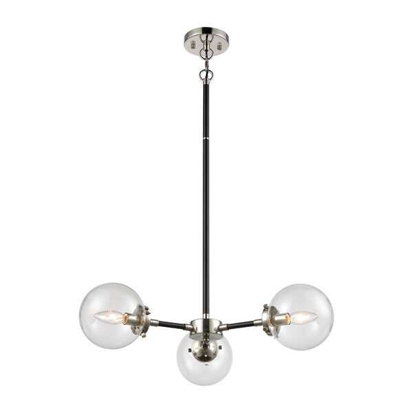 Boudreaux Matte Black and Polished Nickel Three-Light Chandelier, image 1