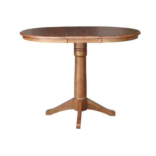 Distressed Oak 36-Inch Round Extension Dining Table with Four X-Back Stool, image 2