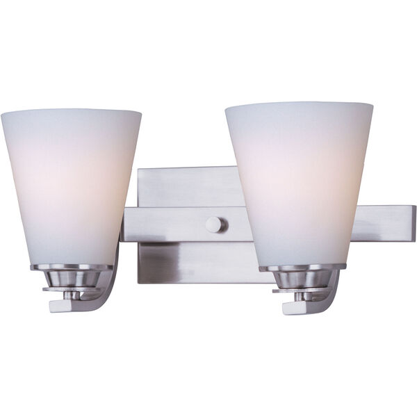 Conical Satin Nickel Two-Light Bath Light with Satin White Glass, image 1