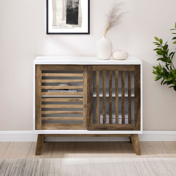 White and Rustic Oak TV Stand Storage Cabinet, image 5