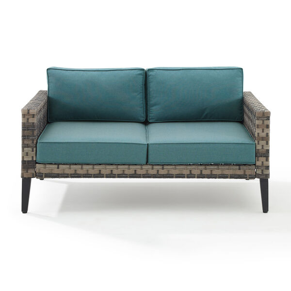 Prescott Mineral Blue and Brown Outdoor Wicker Loveseat, image 3
