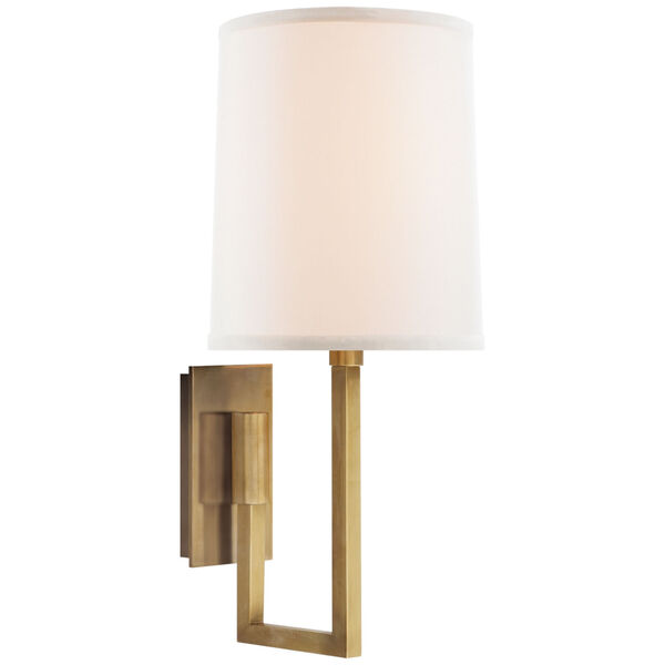 Aspect Library Sconce in Soft Brass with Ivory Linen Shade by Barbara Barry, image 1