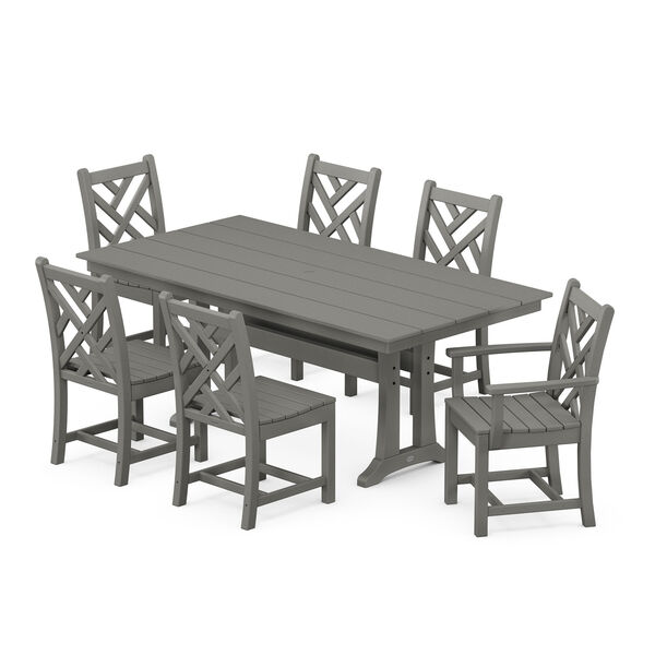 Chippendale Slate Grey Trestle Dining Set, 7-Piece, image 1