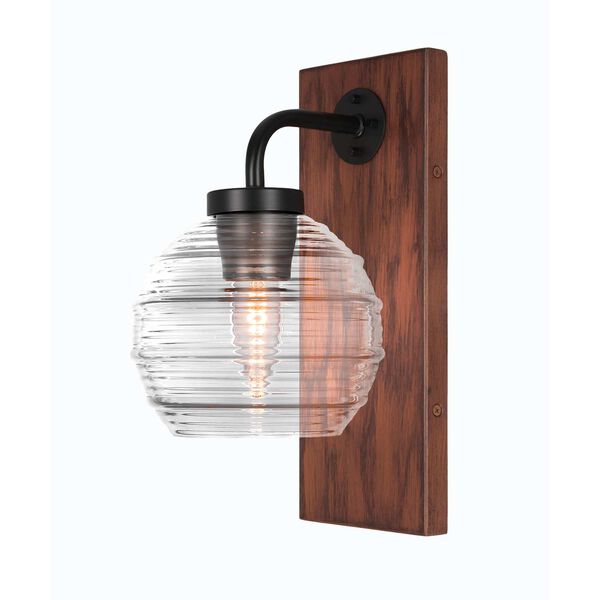 Oxbridge Matte Black One-Light Wall Sconce with Clear Ribbed Glass, image 1