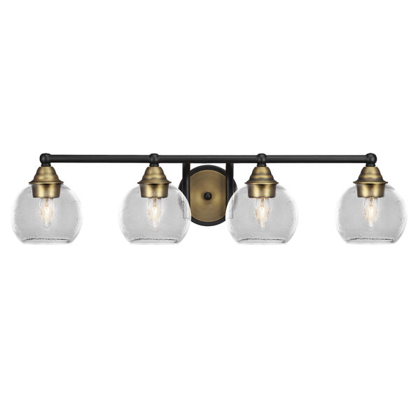 Paramount Matte Black and Brass Four-Light Bath Vanity with Clear Bubble Glass, image 1