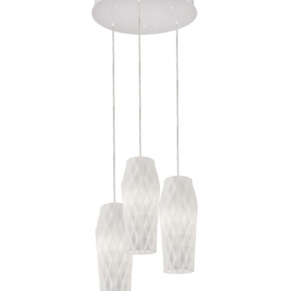 Candace Satin Nickel Three-Light Pendant with Faceted White Glass Shade, image 1