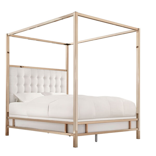 Adora White Glam Champagne Brass Queen Canopy Bed, image 2