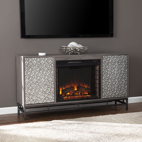 Hollesborne Gray and gunmetal gray Electric Fireplace with Media Storage, image 1