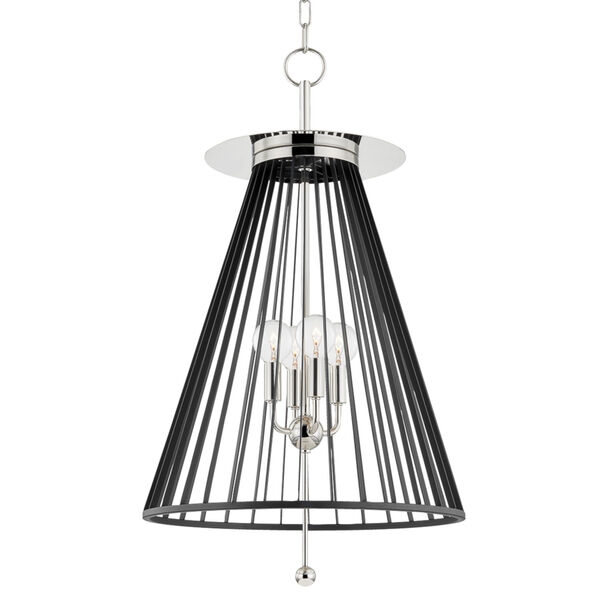 Cagney Polished Nickel Four-Light Pendant with Black Steel Shade, image 1